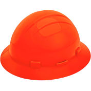 Safety - Americana Full Brim Hard Hat W/Accessory Slots, Standard, 4-Pt Suspension, Hi Viz Orange