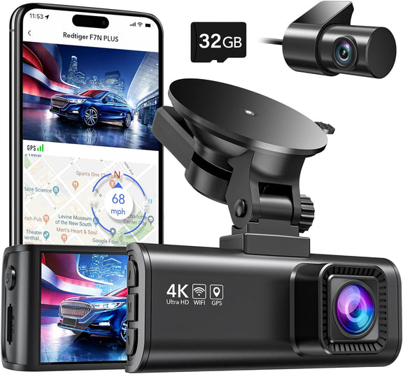 Redtiger F7N Dash Cam 4K with WiFi GPS Front 4K/2.5K and Rear 1080p Dual Dash Camera for Cars,3.16 inch Display Dashcam,170 Wide Angle Dashboard