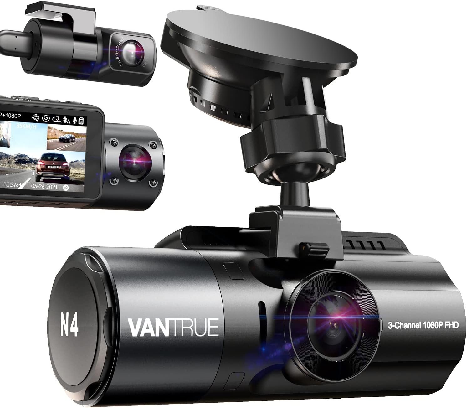 Vantrue N4 3 Channel 4K Dash Cam, 4K+1080P Front and Rear
